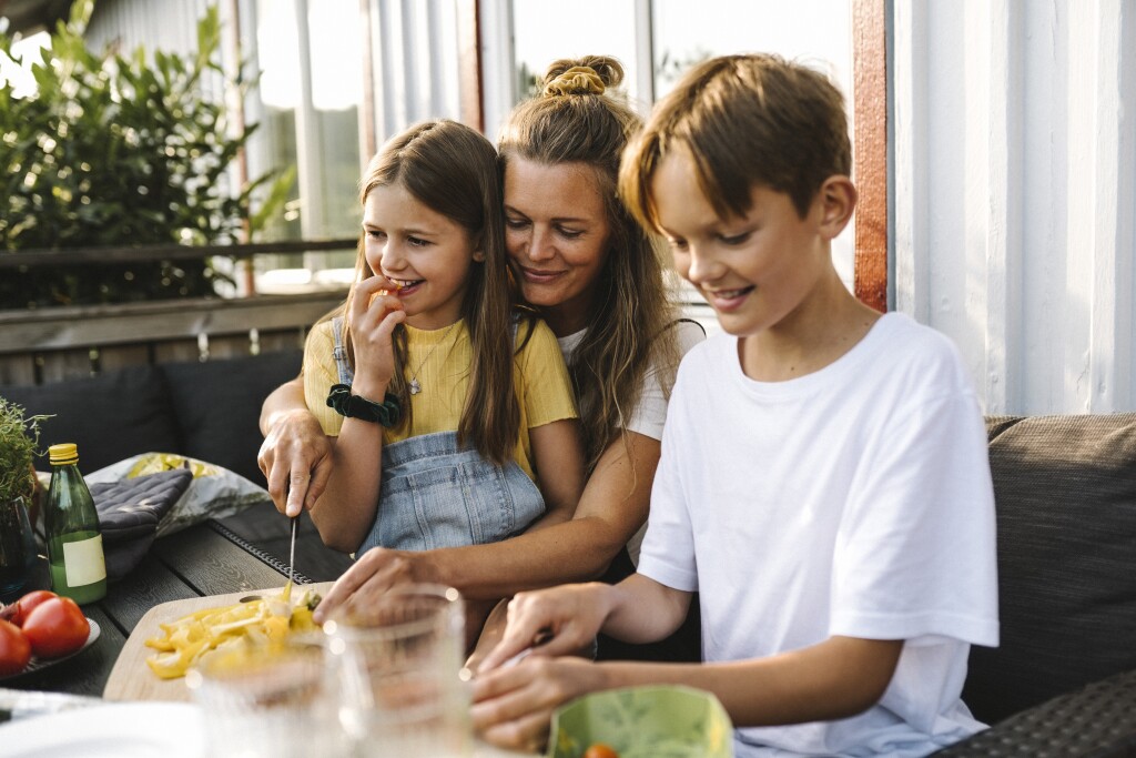 Mom with son and daughter