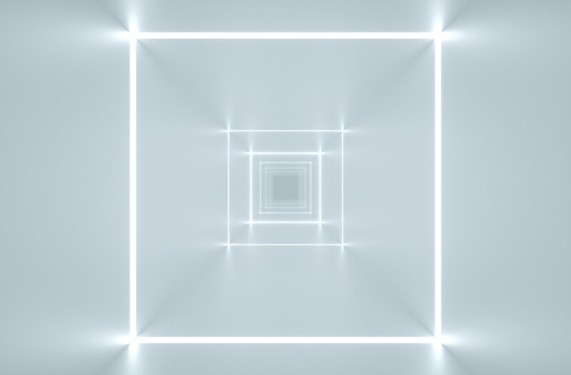 white boxes of light to a vanishing point