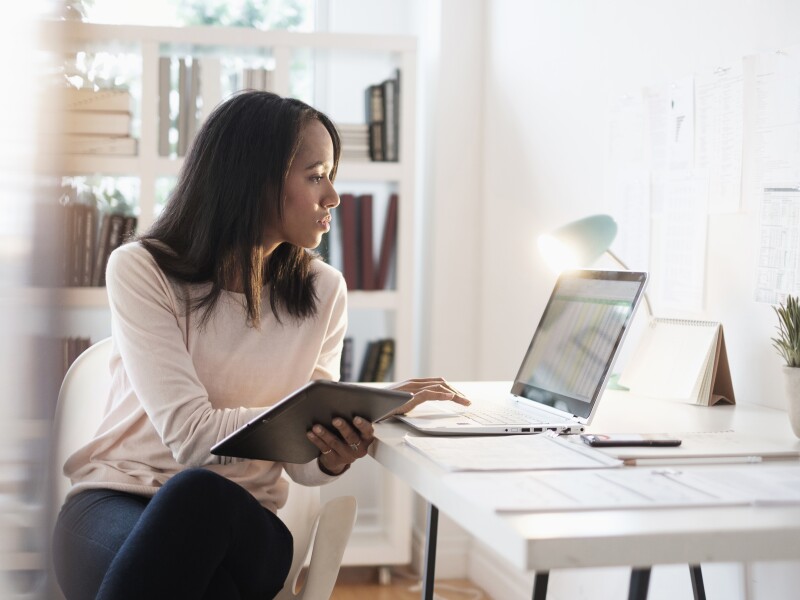 Businesswoman using laptop
