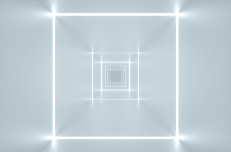 white boxes of light to a vanishing point