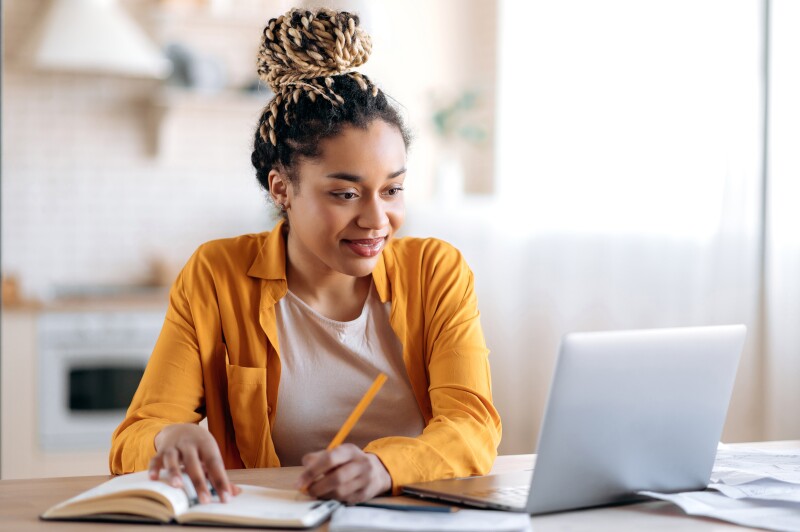 Woman working on laptop