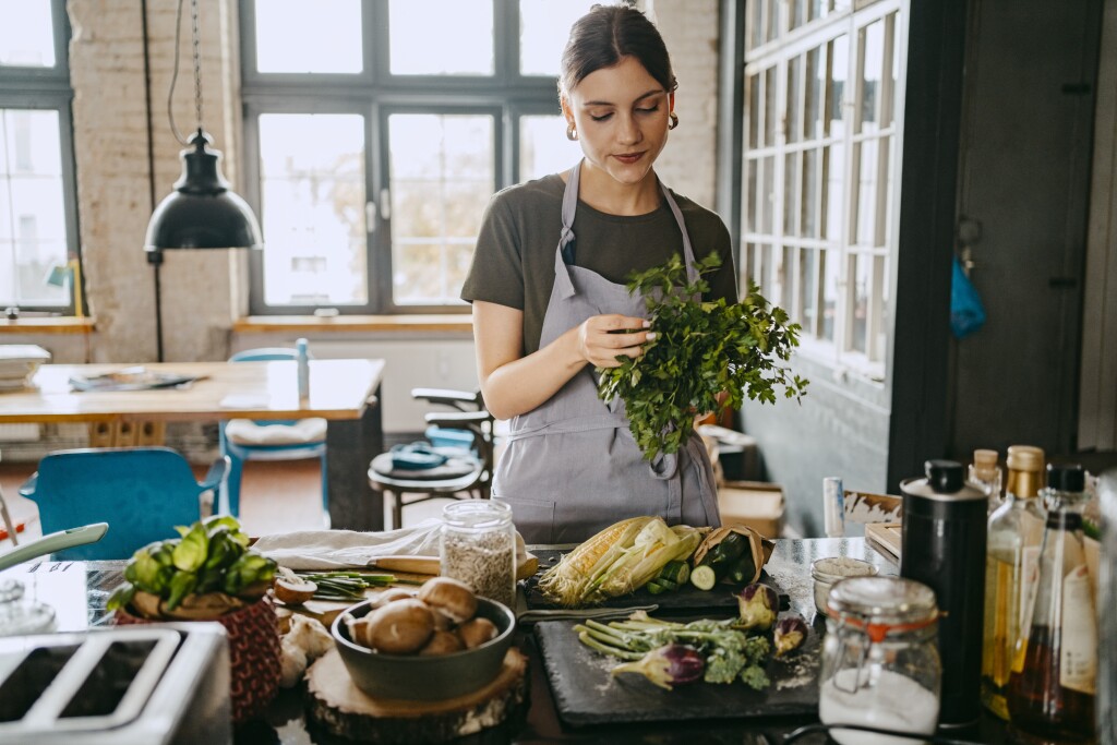 Female chef prepping food