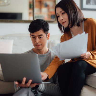 Couple working on computer
