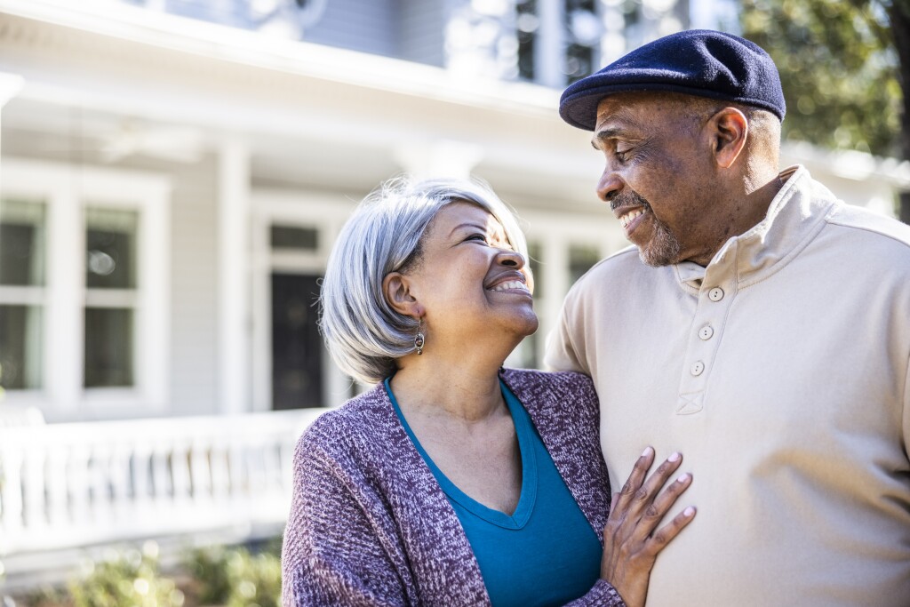Senior couple looking at each other smiling