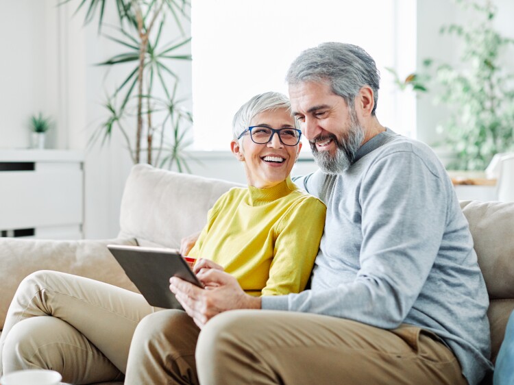 senior couple happy tablet computer love together