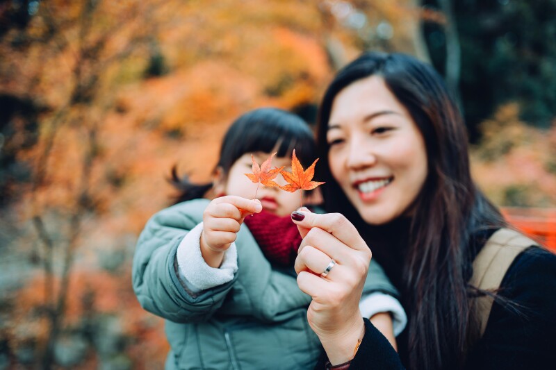 Mom and daughter in fall