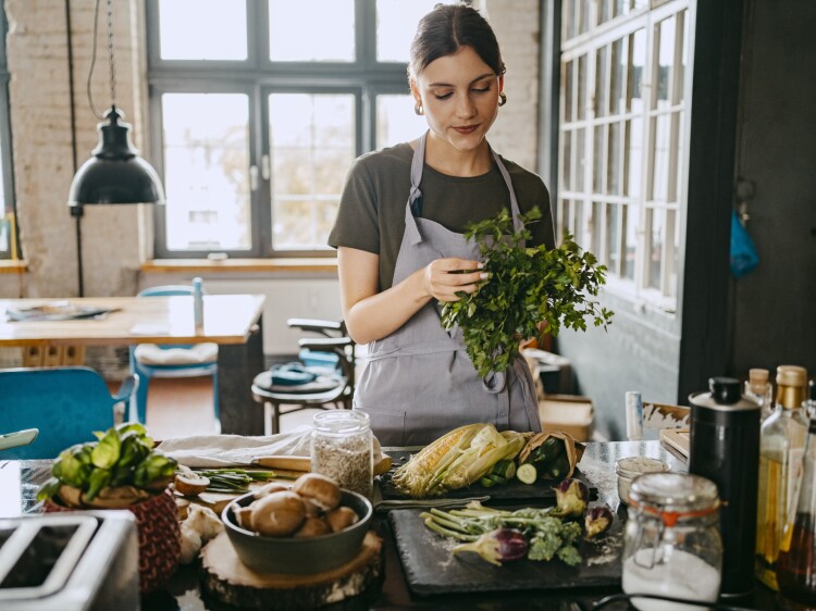 Female chef prepping food