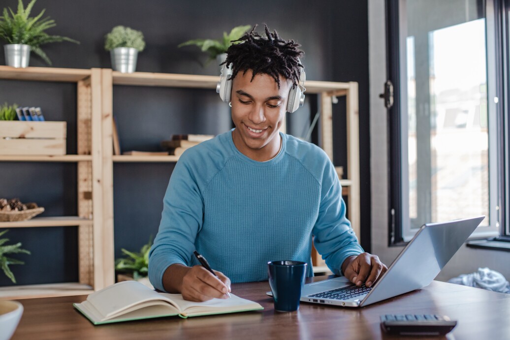 Young man working on laptop