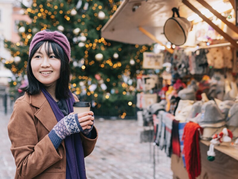 Shopping in a downtown small business market.