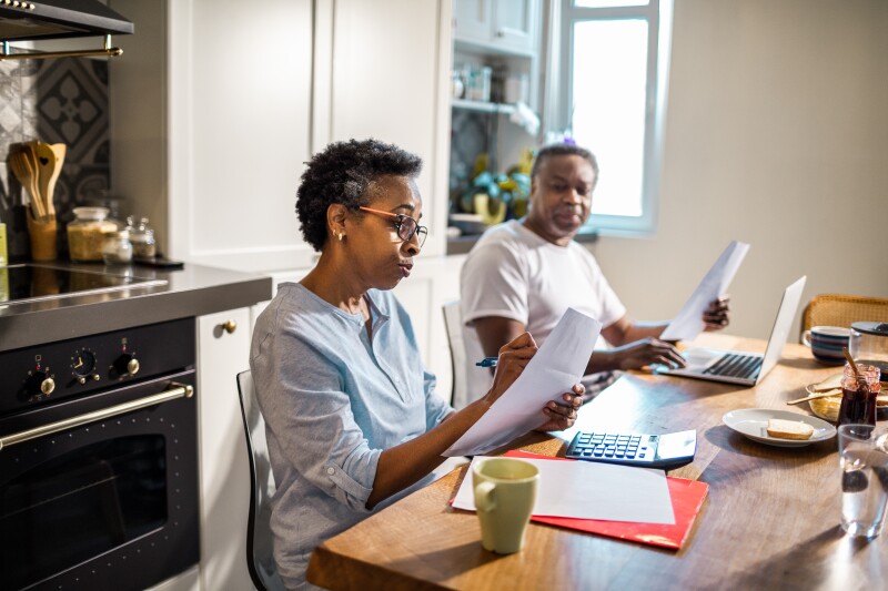 Couple going over their home finances