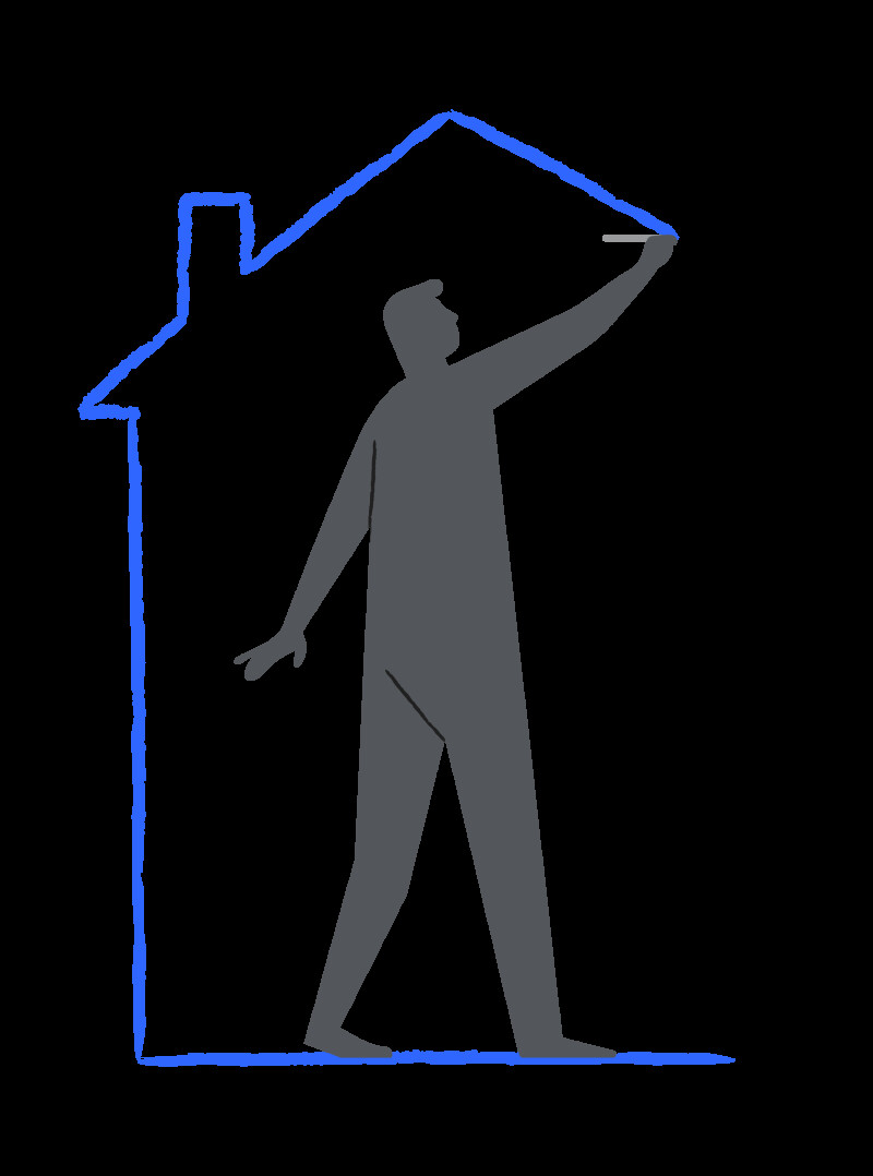 Illustration of man drawing a house