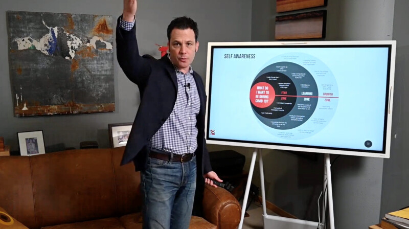 Ryan Estis standing next to a screen with a diagram showing Self Awareness