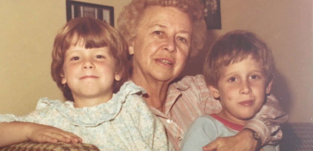 Bedtime snuggles for grandma and grandchildren.